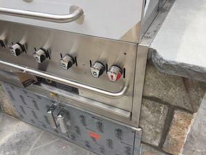 Outdoor Patio, Retaining Wall, Grill & Bench with Weathered Granite Mix & Bluestone Tops in Atlanta, GA (3)